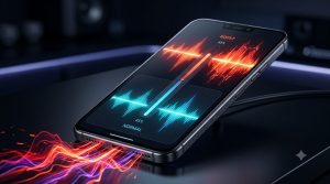 Android phone showing volume boost and sound waves