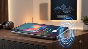 Android smartphone playing loud music with increased speaker volume
