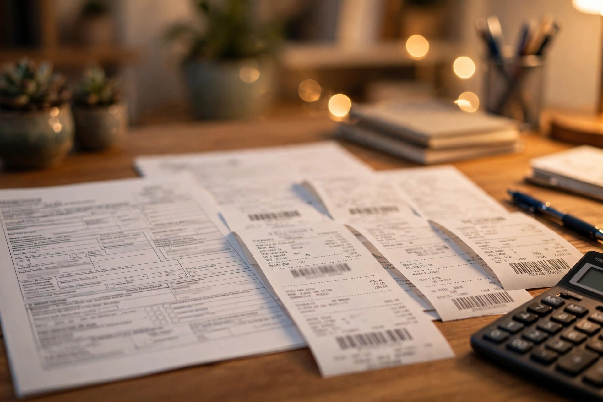 1099-NEC tax form and delivery receipts on a desk — preparing to file DoorDash taxes