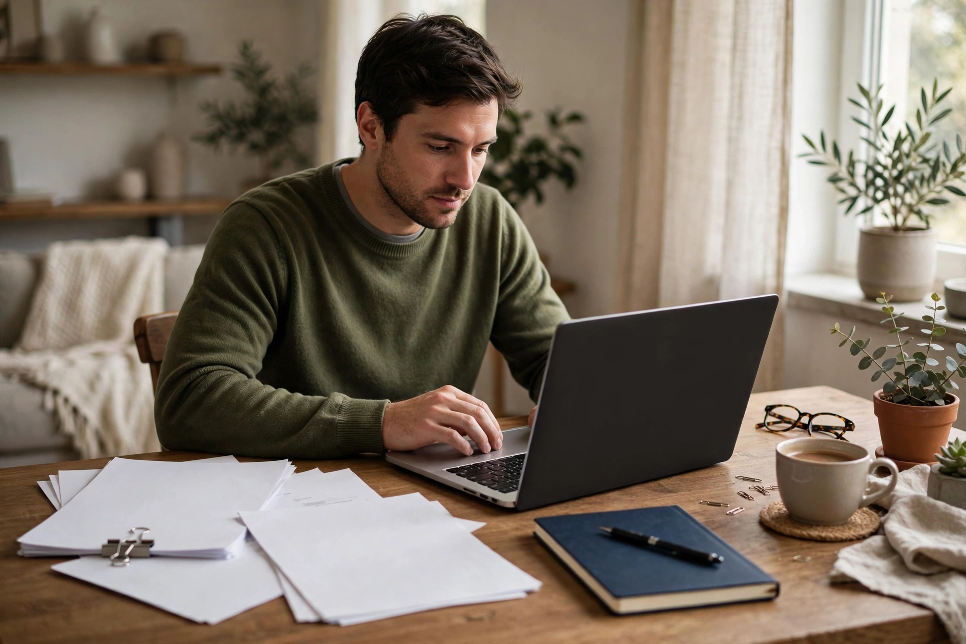 Dasher reviewing tax documents on a laptop at home — filing DoorDash taxes step by step